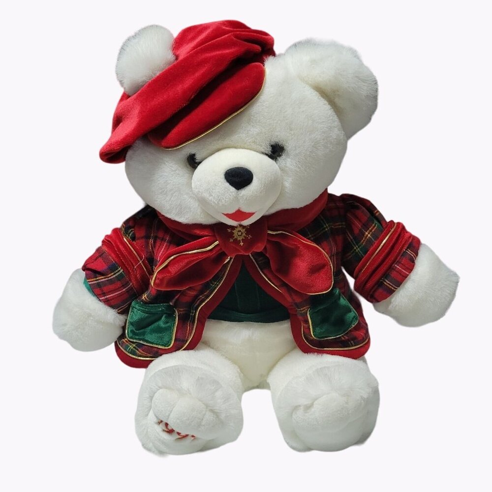 Vintage 90s Dan Dee Christmas Snowflake Teddy 21 in Plush Holiday Stuffed Animal